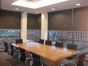 meeting room with large roller blinds
